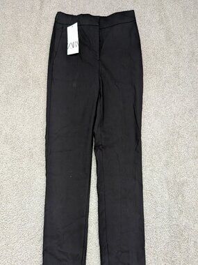 ZARA Black Wide Leg Trousers High Rise Pleated Tailored Pants Women Size L NWT